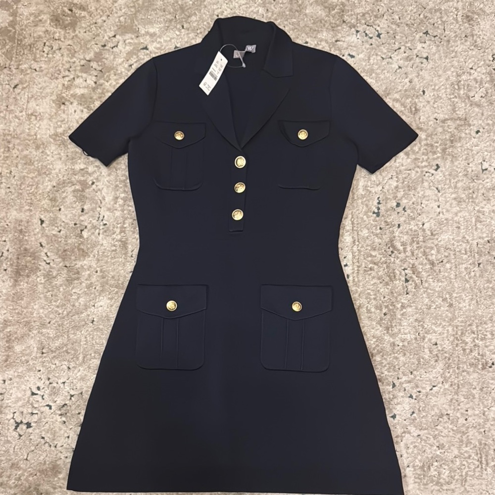 J. Crew Dark Blue Mini Dress with Gold Accents -Size Small - NWT